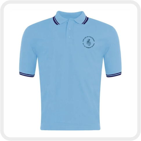 Our Lady of the Rosary Tipped Penthouse Polo Shirt (Sky/Navy) 3PT