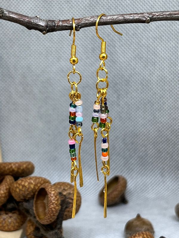 Gold Bohmian Seed Bead and Hammered Wire
