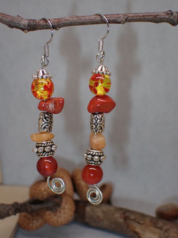 Red and Yellow Glass Beads with Red Jasper