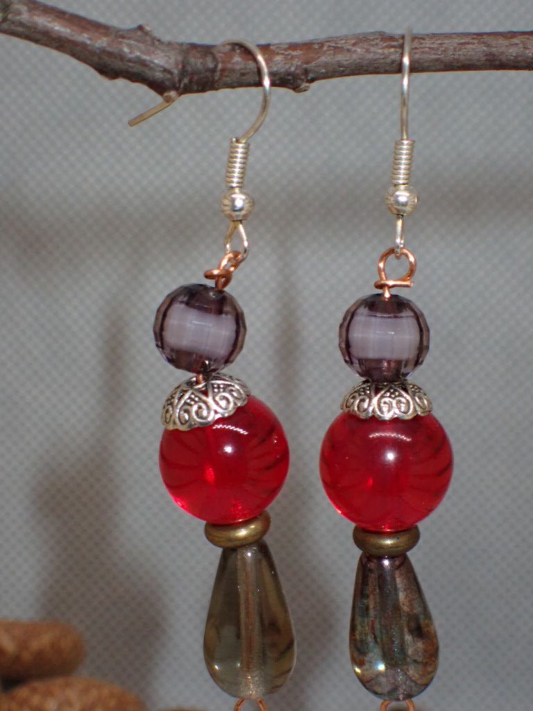 Cherry and Grey Glass Beads