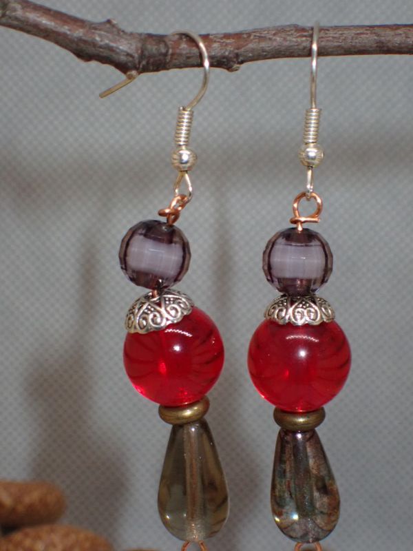 Cherry and Grey Glass Beads