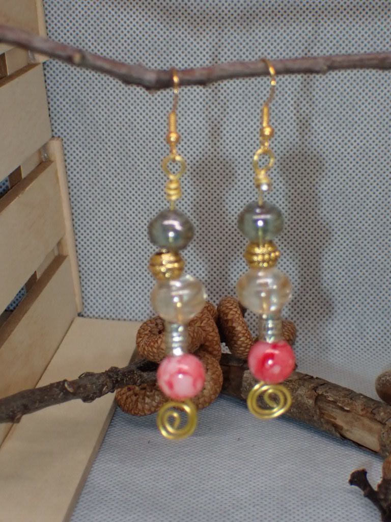 Pink and Grey Glass Beads