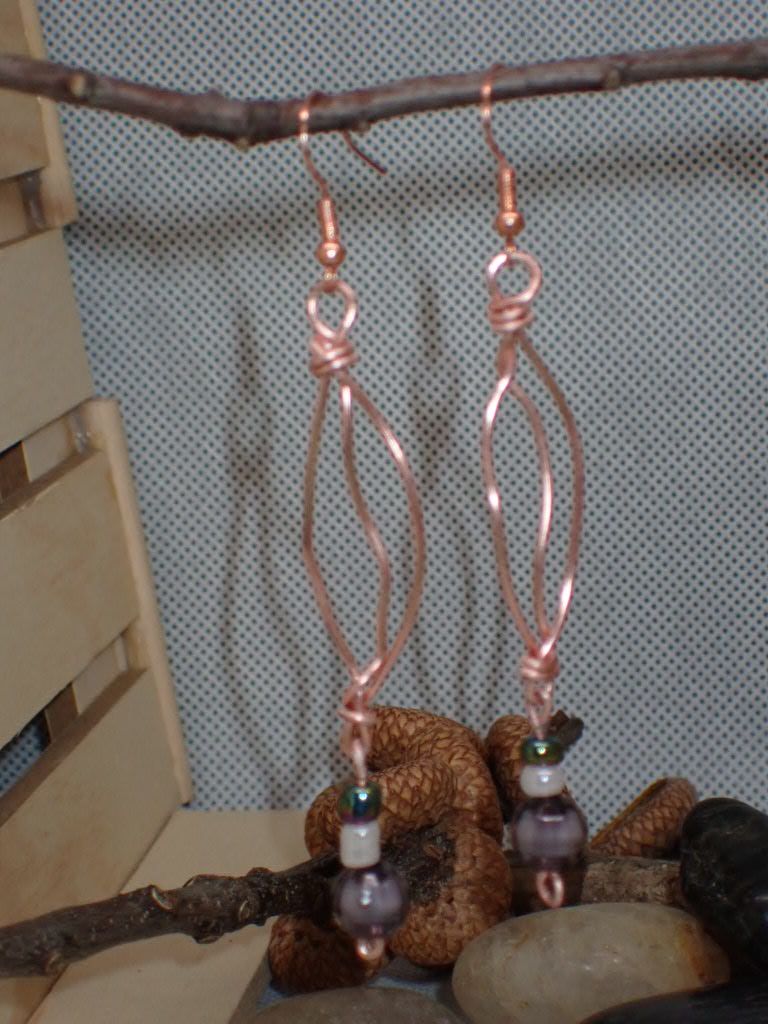 Twisted Copper Wire and Grey Glass Beads