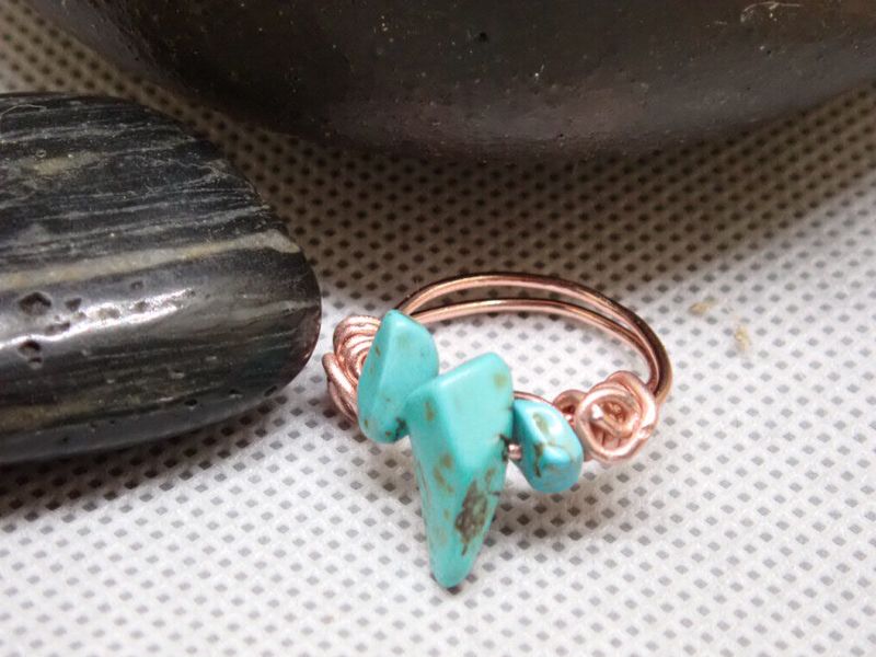 Turquoise Nugget and Copper Wire Ring - SIZE 7