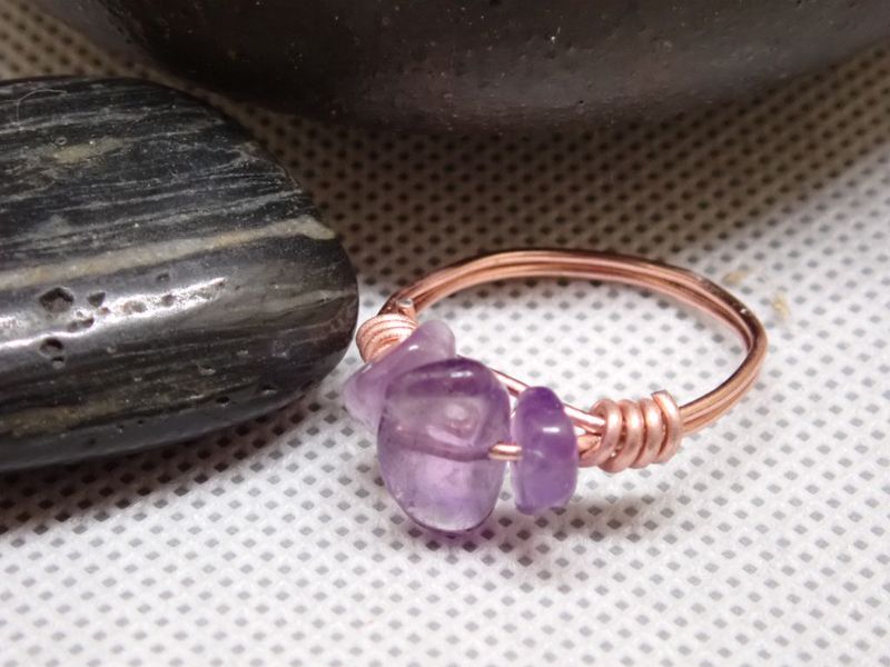 Amethyst Nugget and Copper Wire Ring - SIZE 10