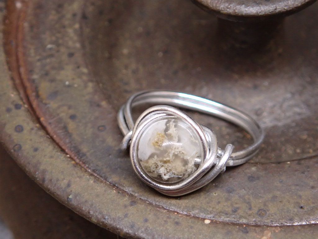 Grey Jasper in Silver Wire Nest Ring - SIZE 7