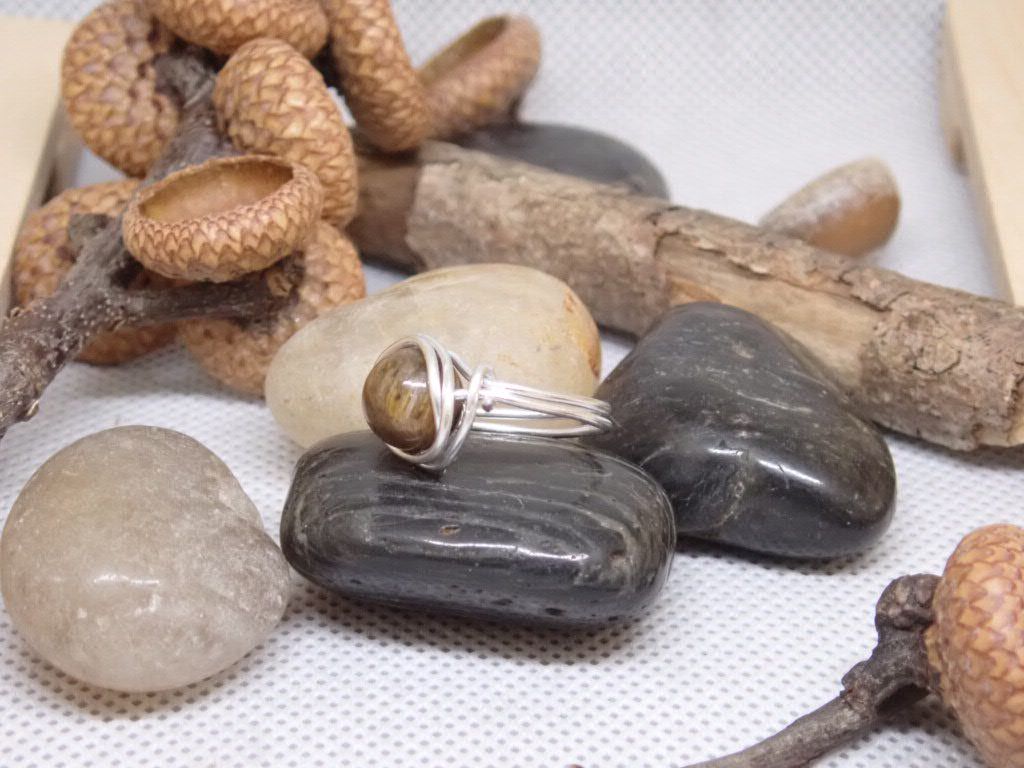 Brown Jasper in Silver Wire Nest Ring - SIZE 5