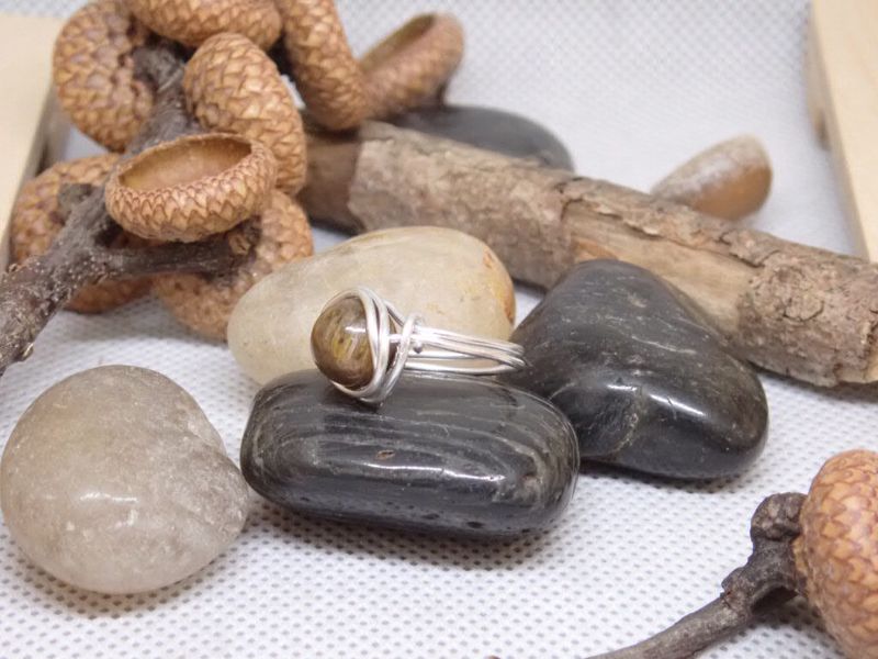 Brown Jasper in Silver Wire Nest Ring - SIZE 5
