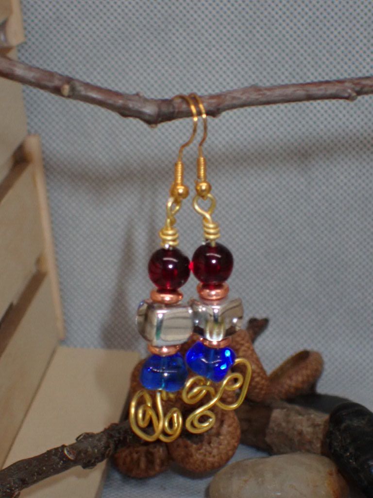 Blue, Silver and Dark Red Glass Beads