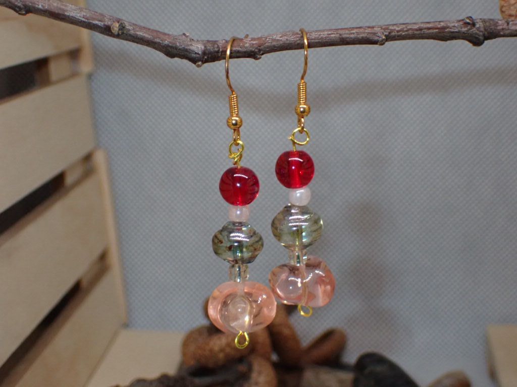 Pink, Grey and Red Glass Beads