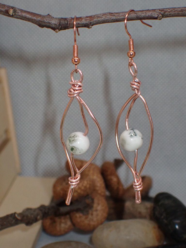 Light Grey Jasper in Copper Teardrop