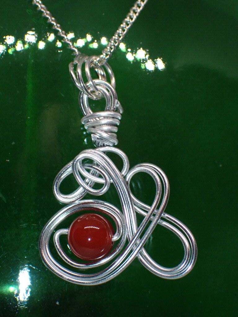 Red Jasper Bead Wrapped in Silver Wire on 20 inch Silver Chain with a Lobster Clasp