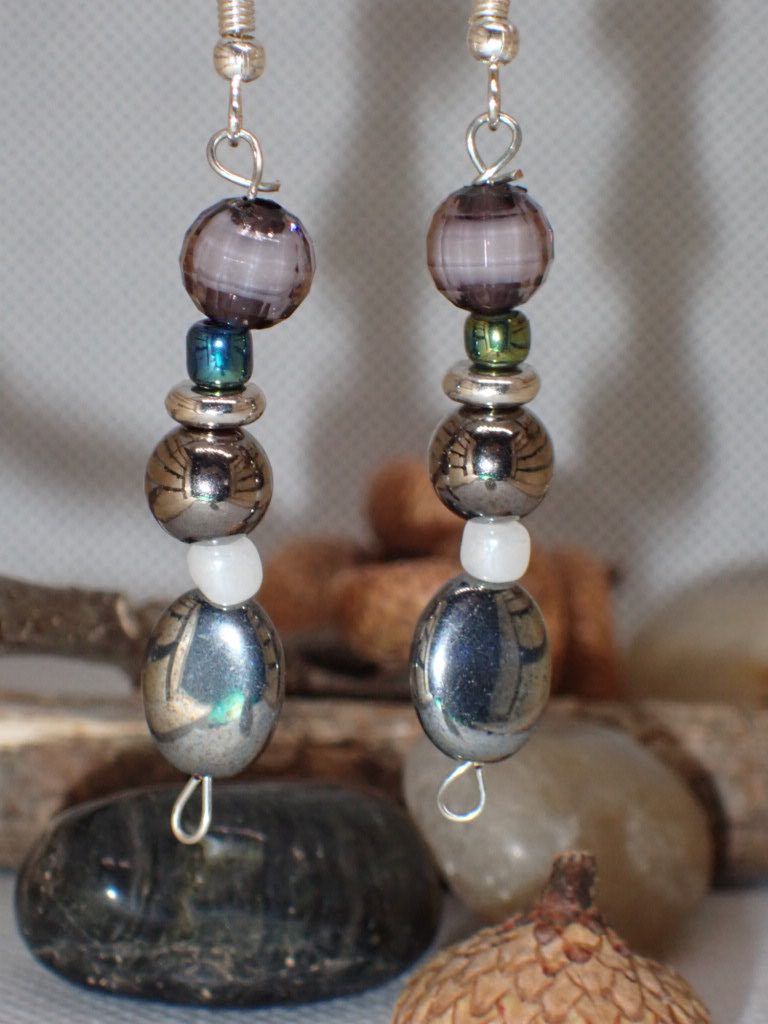 Grey and Purple Iridescent Glass Beads
