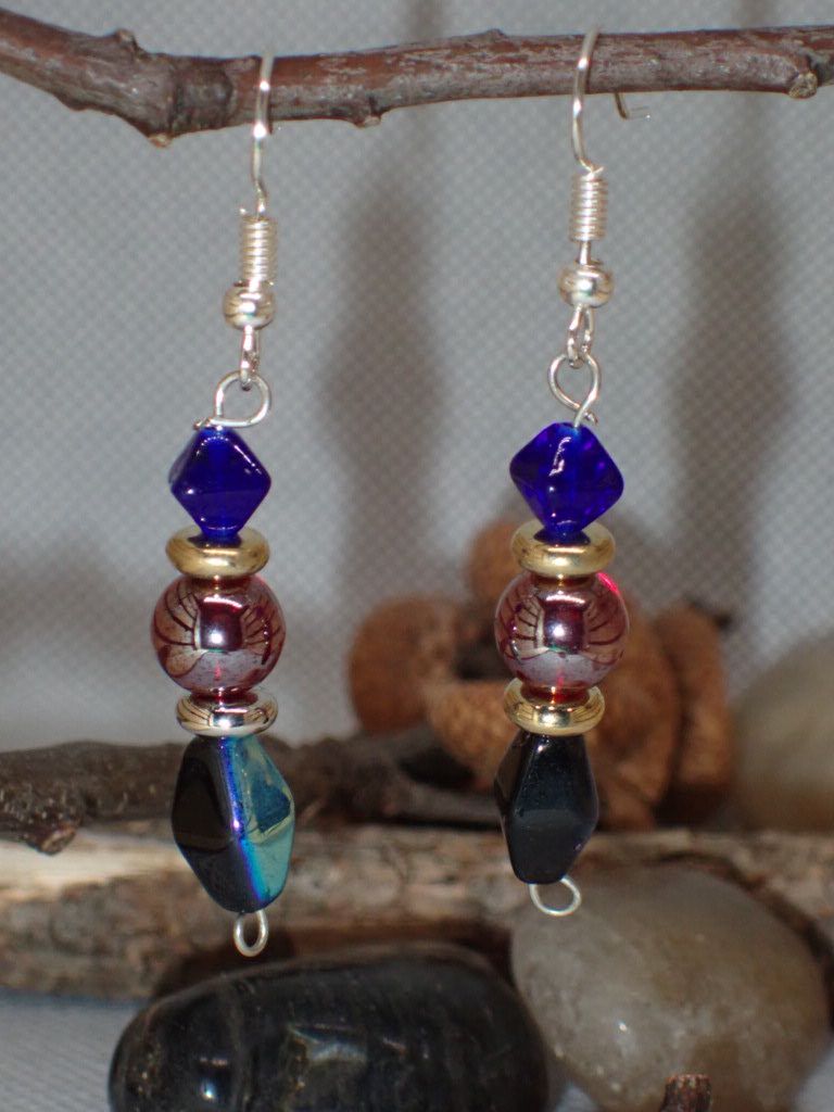Blue, Red and Iridescent Glass Beads