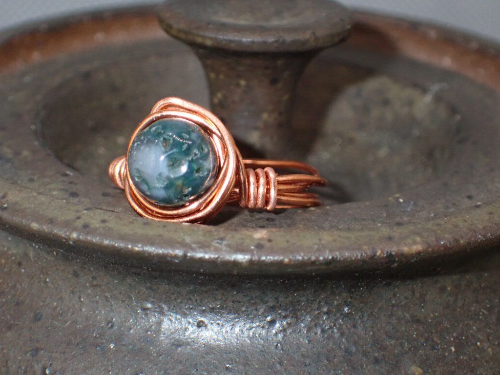 Green Jasper in Copper Nest Ring - SIZE 7.5