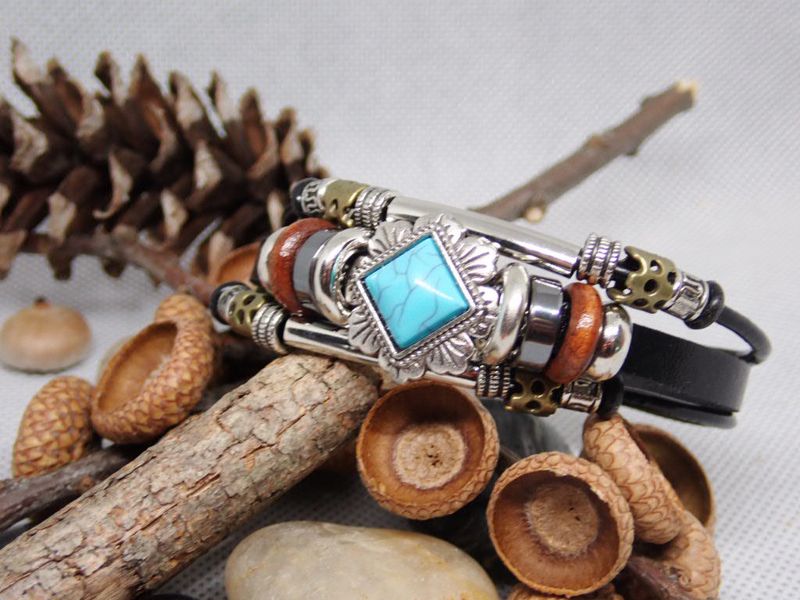 3 Strand Leather and Turquoise Bracelet
