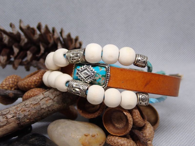 Leather and Wood 3 Strand Bracelet