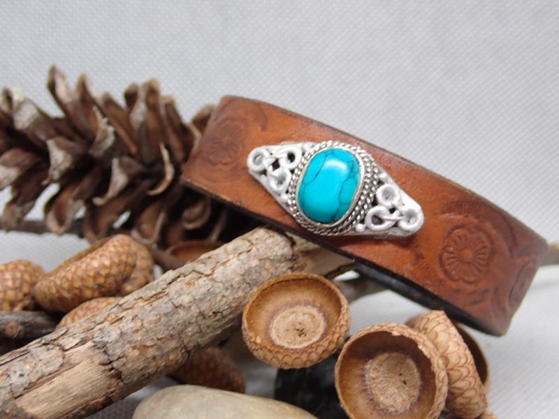 Wide Leather and Turquoise Bracelet