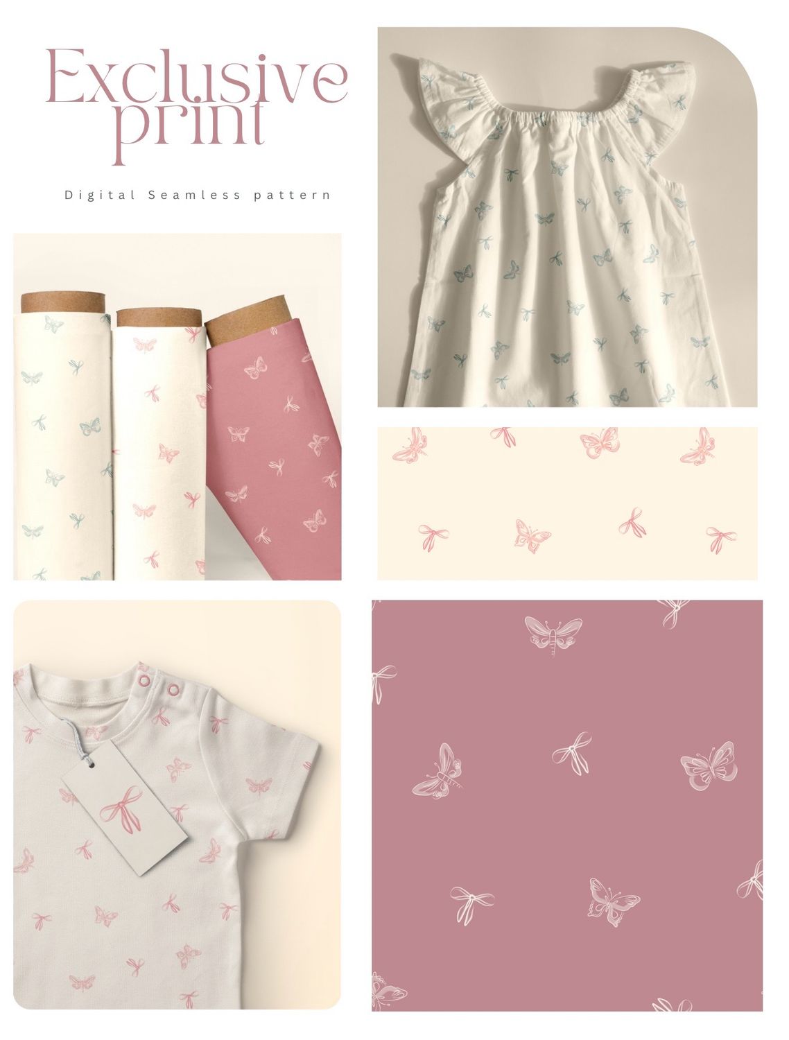 Bows And Butterflies – Exclusive Seamless Pattern (3 Colourways)