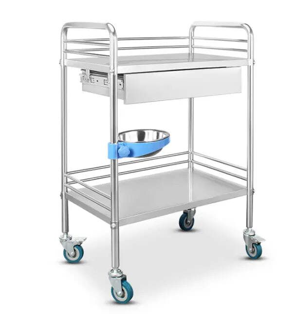 Stainless Steel Medical Cart On Wheels and Drawer -Clinic and Hospital Trolley