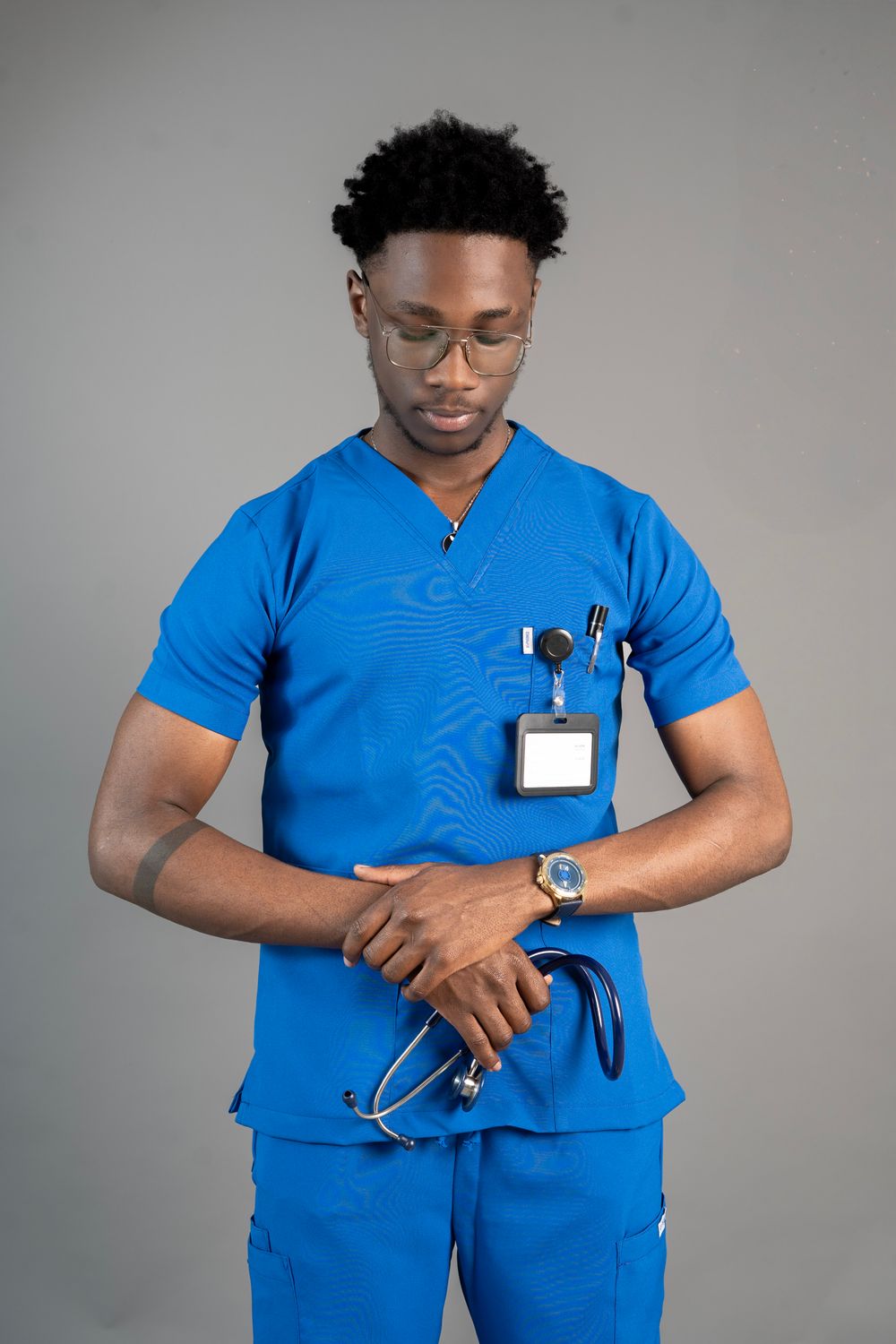 Blue Alphamed Scrubs Top