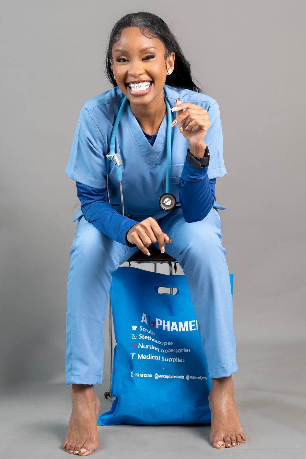 Light Blue Alphamed Scrubs Top