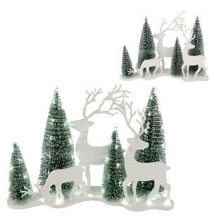 MDF LED WHITE GREEN DEER IN TREES