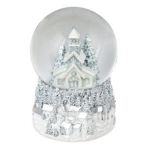 RESIN WHITE SILVER WBALL CHURCH LGE