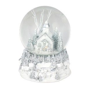 RESIN WHITE SILVER WBALL CHURCH SML