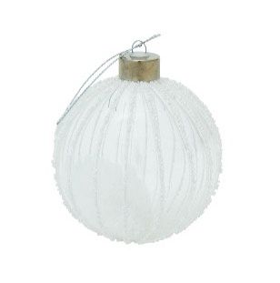 GLASS 10CM CLEAR WHITE BAUBLE