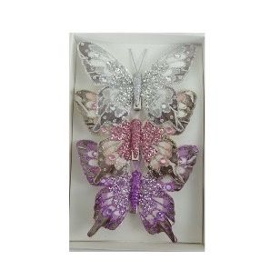 FEATHER BUTTERFLY PK3 WHITE CORAL PURPLE