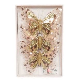 FEATHER BUTTERFLY PACK 3 CHAMPAGNE