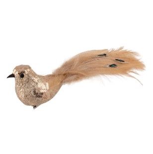 CLIP ON GLITTER BIRD W/JEWEL TAIL GOLD