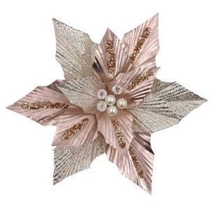 FABRIC CLIP POINSTTIA PINK CHAMP LEAVES