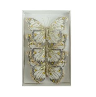 FEATHER BUTTERFLY PK3 CREAM GOLD