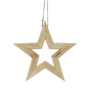 WOODEN STAR OUTLINE NATURAL SML