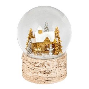 RESIN GLD BIRCH WBALL HOUSE IN TREES SML