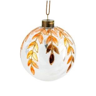GLASS BALL CLEAR COPPER GOLD LEAVES