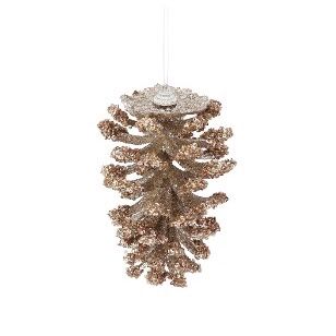 PLASTIC SEQUIN PINE CONE DEC CHAMPAGNE