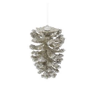 PLASTIC SEQUIN PINE CONE DEC PLATINUM