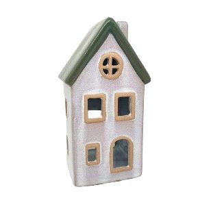 CERAMIC GREY GREEN TLIGHT HOUSE LGE