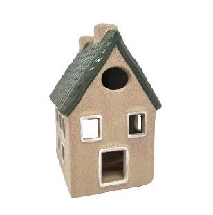 CERAMIC FAWN GREEN TLIGHT HOUSE LGE