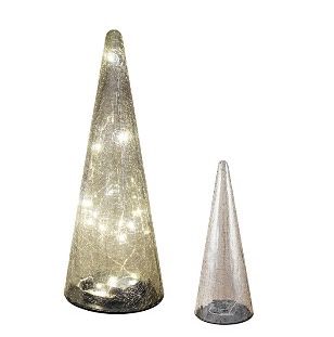 GLASS LED PLATINUM CONE TREE SML