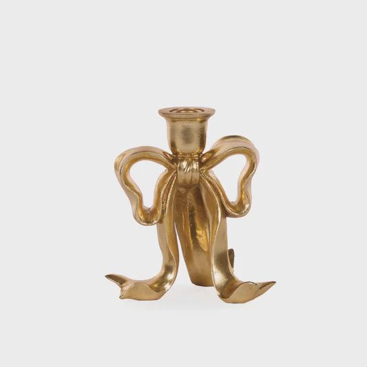 17 Cm Gilded Bow Candle Holder Item