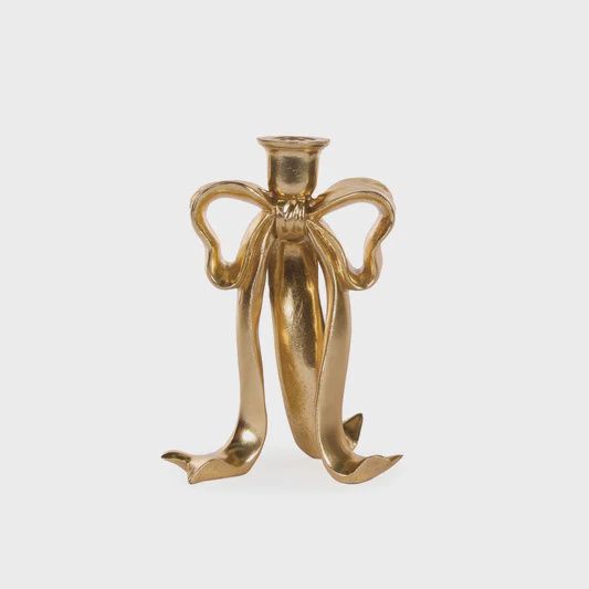 23 Cm Gilded Bow Candle Holder Item