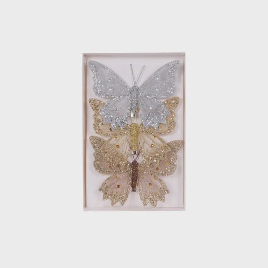 3PK MIXED METALLIC GLITTER BUTTERFLIES