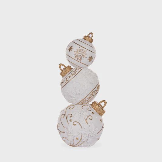 41 CM WHITE AND GOLD SNOWFLAKE BAUBLE STACK