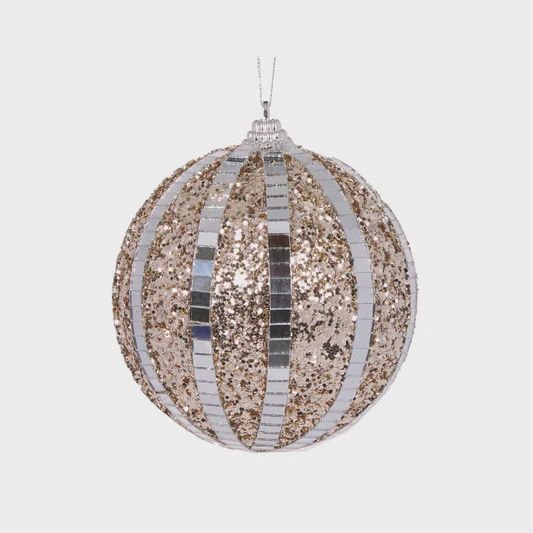 CHAMPAGNE MIRRORED GLITTER BAUBLE