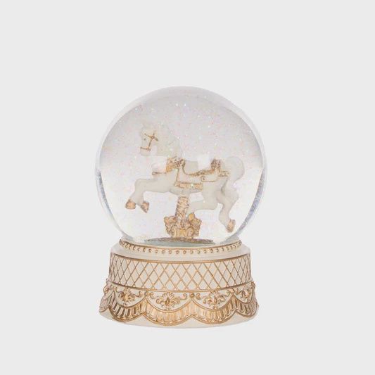 IVORY AND GOLD CAROUSEL SNOW GLOBE
