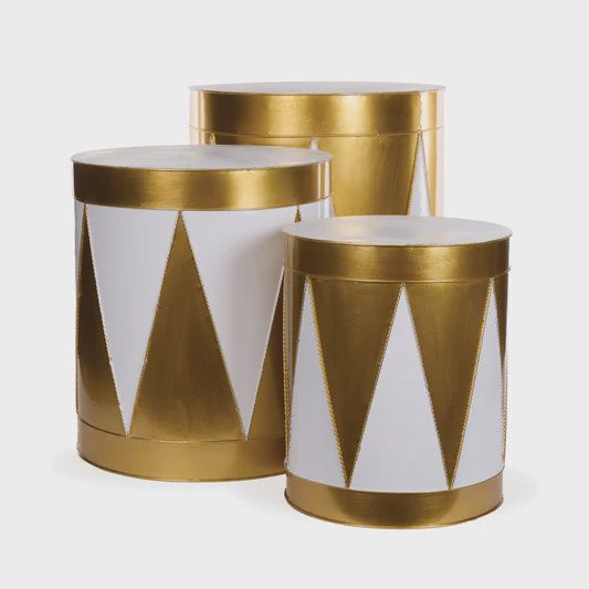 SET/3 GOLD AND WHITE HARLEQUIN DRUMS